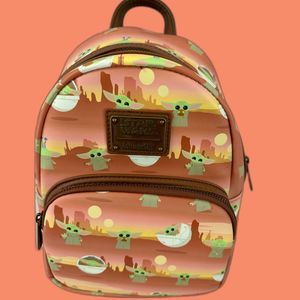 LOUNGEFLY Backpack Disney Star Wars Mandalorian Baby Yoda Child Grogu Tattoine